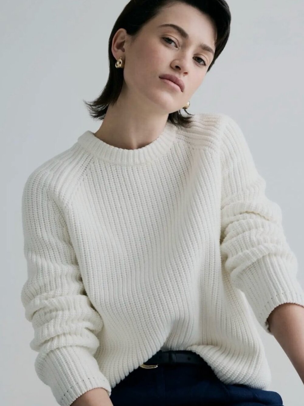 Quince rib knit chunky knit textured 100% cashmere cream Sweater Sz M